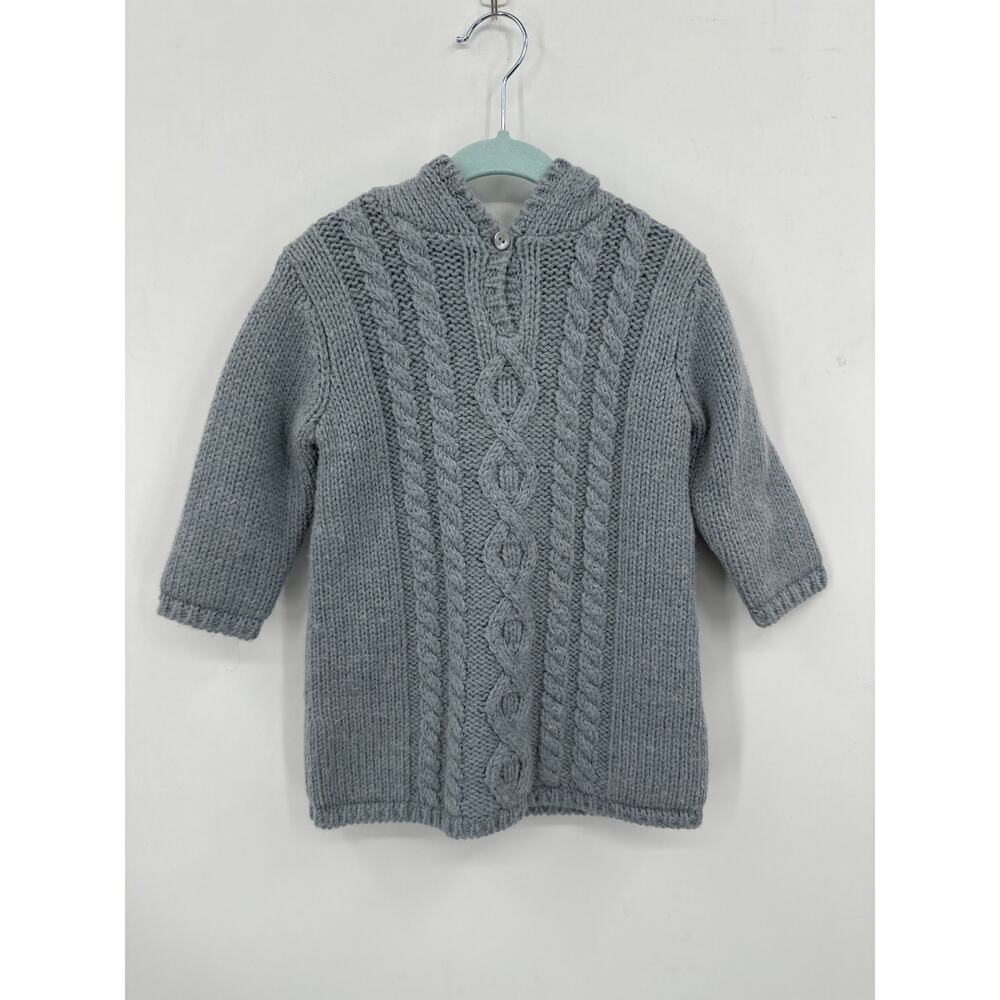 Bonpoint Baby Gray Hooded Alpaca Cable Knit dress Soft lined 18 Months